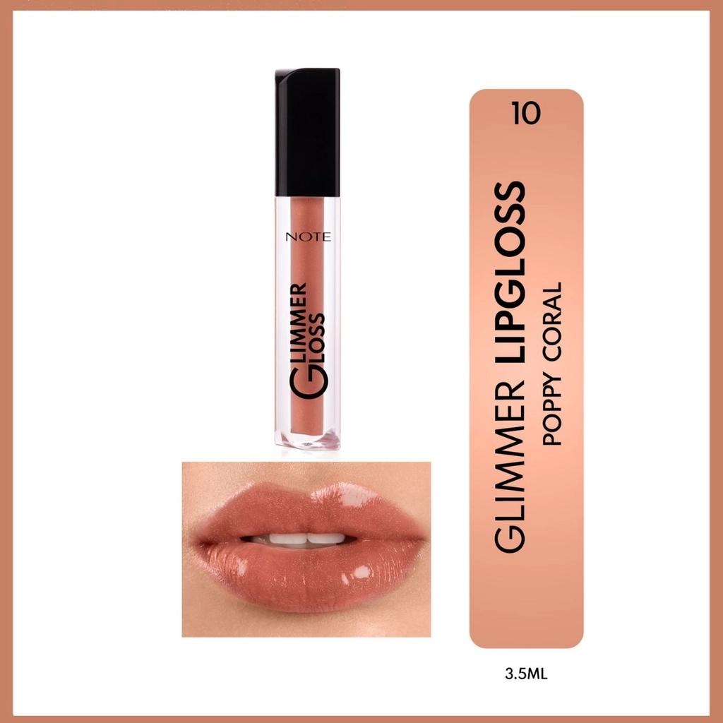 Note Glimmer Gloss Hydrating Lip Gloss in Poppy Coral 4.5ml by Beauty Care Bag