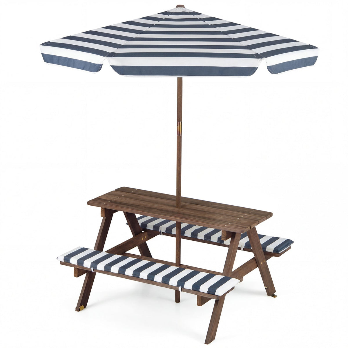 Fir Wood Kids Picnic Table with 2 Built-in Benches and UmbrellaTorqelo.com