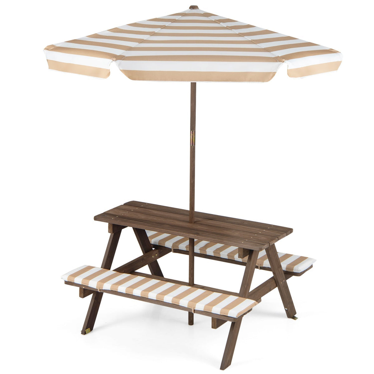 Fir Wood Kids Picnic Table with 2 Built-in Benches and UmbrellaTorqelo.com