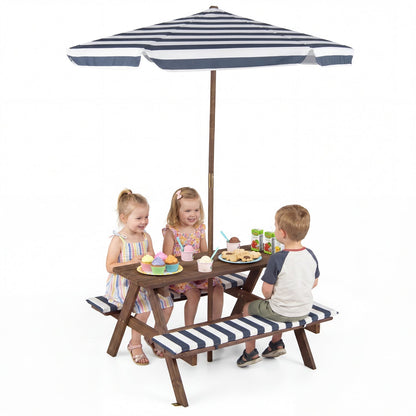Fir Wood Kids Picnic Table with 2 Built-in Benches and UmbrellaTorqelo.com