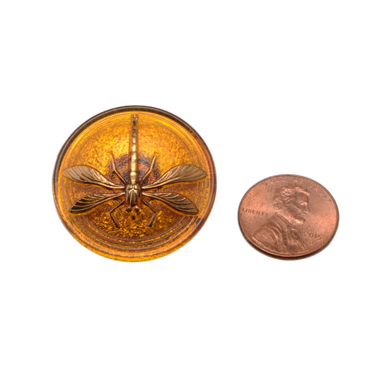 Czech Glass Amber Dragonfly Button 31mm - Vintage Style Nature Motif by Continental Bead Suppliers