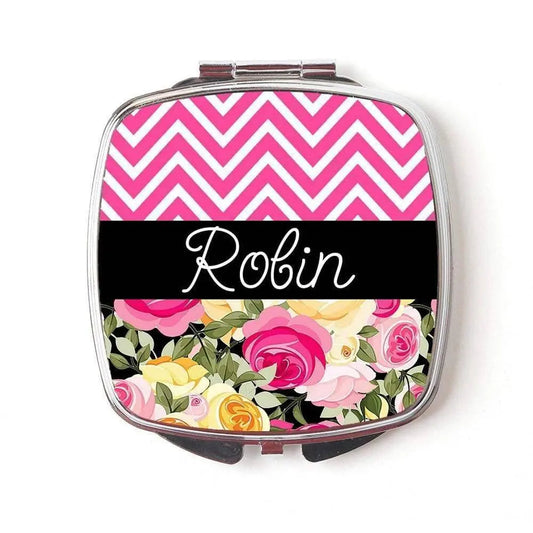 Floral Personalized Compact Mirror - Pink Black & Floral Wedding by Joyful Moose