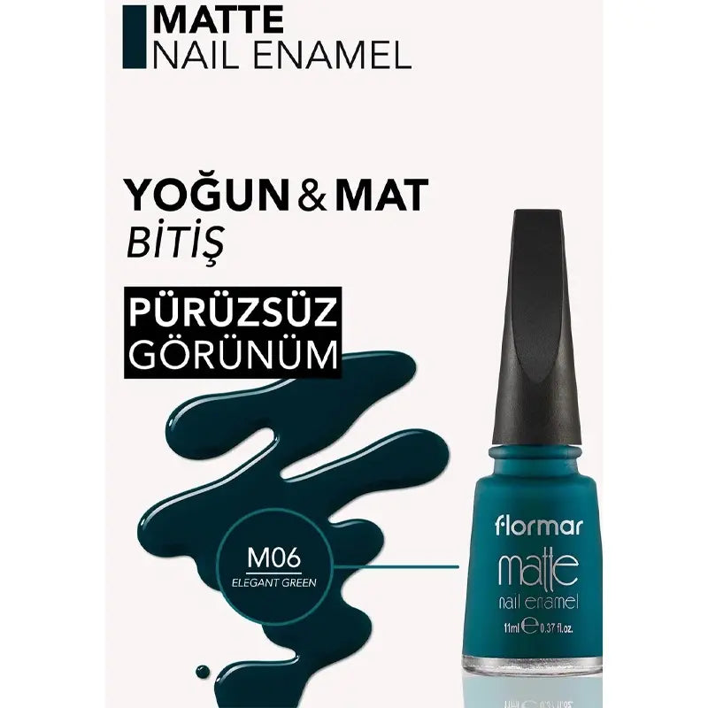 Flormar Matte Nail Polish in M06 Elegant Green 11ml by Beauty Care Bag