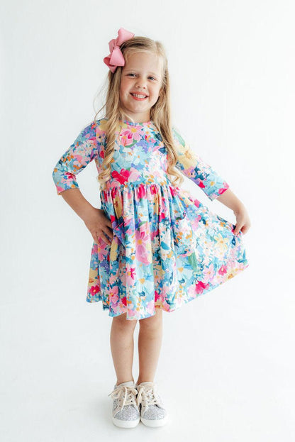Flower Market 3/4 Sleeve Pocket Twirl DressTwirl Dress - 3/4 - PocketTorqelo.com