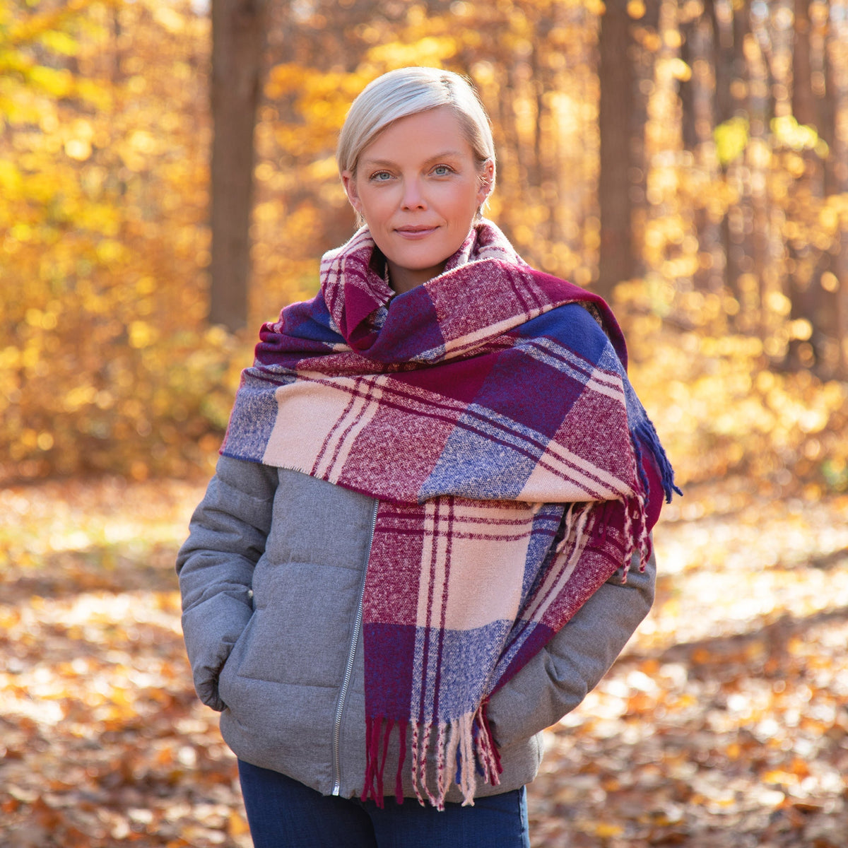 Fluffy Plaid Tassel Trim ScarfScarves & BandanasTorqelo.com