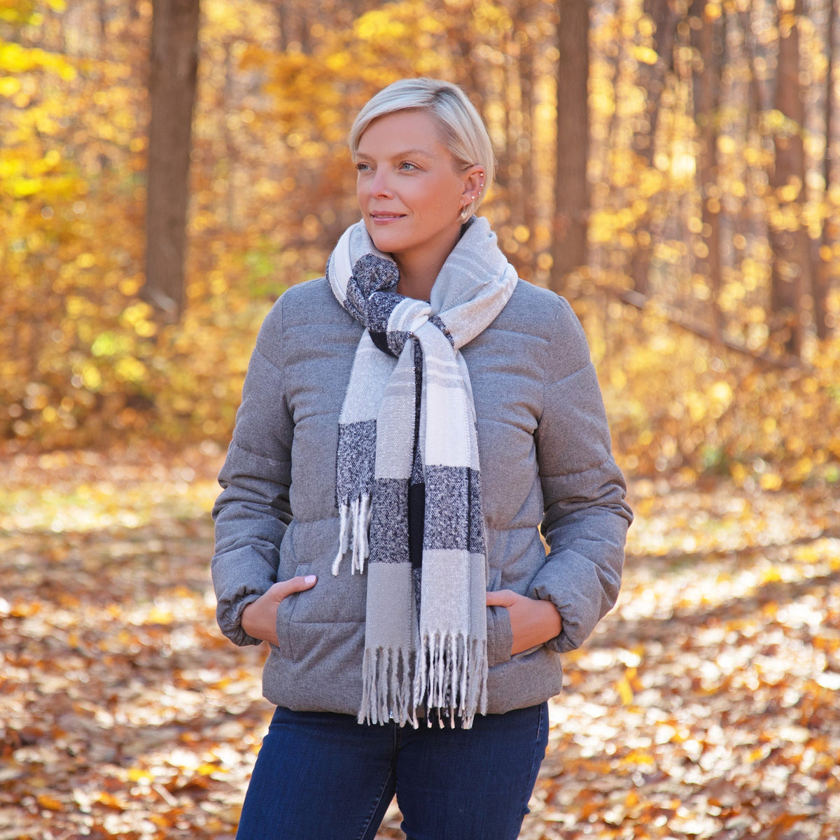 Fluffy Plaid Tassel Trim ScarfScarves & BandanasTorqelo.com
