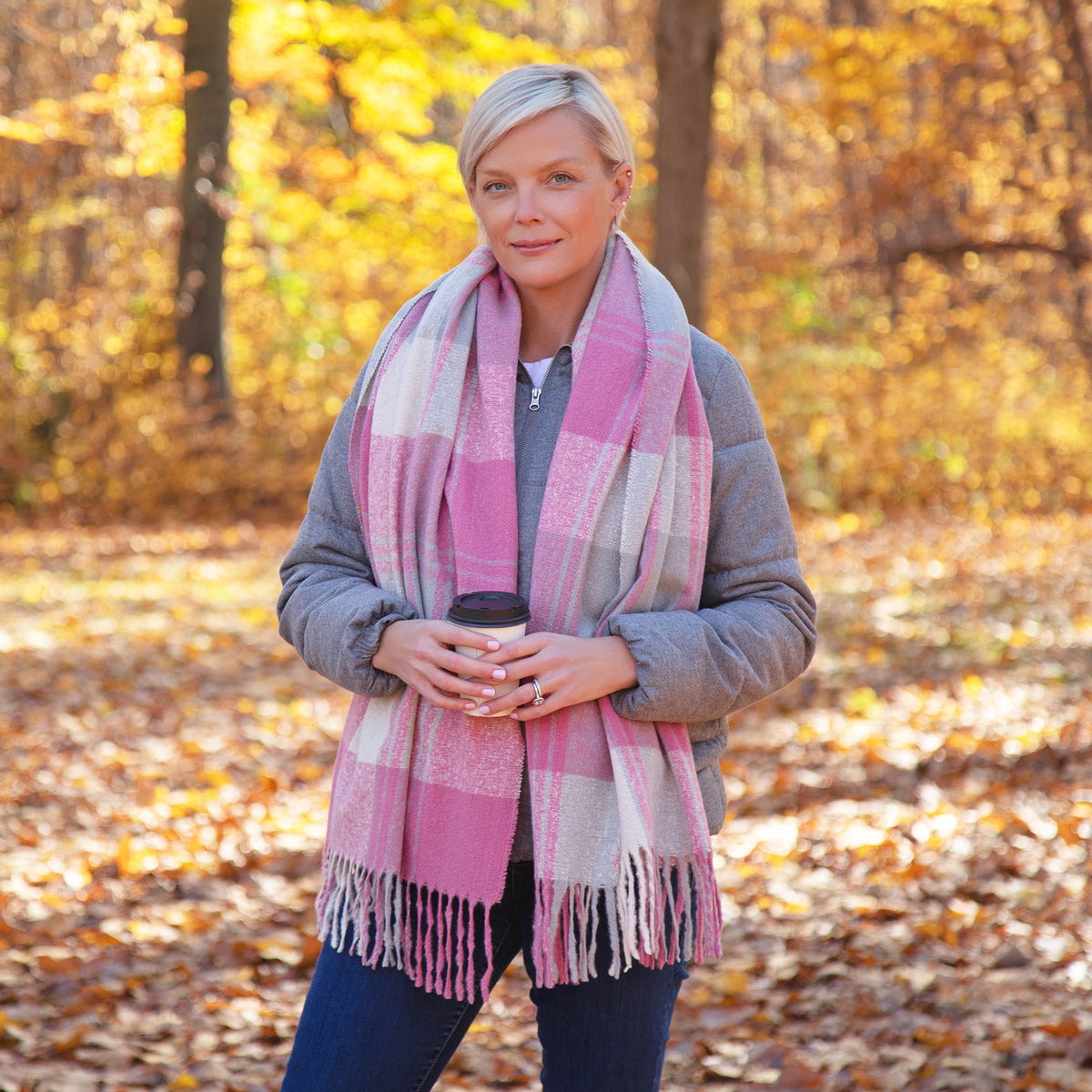 Fluffy Plaid Tassel Trim ScarfScarves & BandanasTorqelo.com