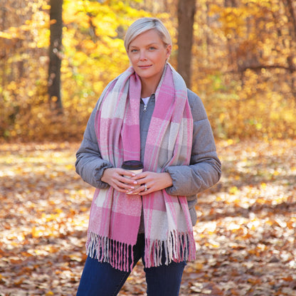 Fluffy Plaid Tassel Trim ScarfScarves & BandanasTorqelo.com