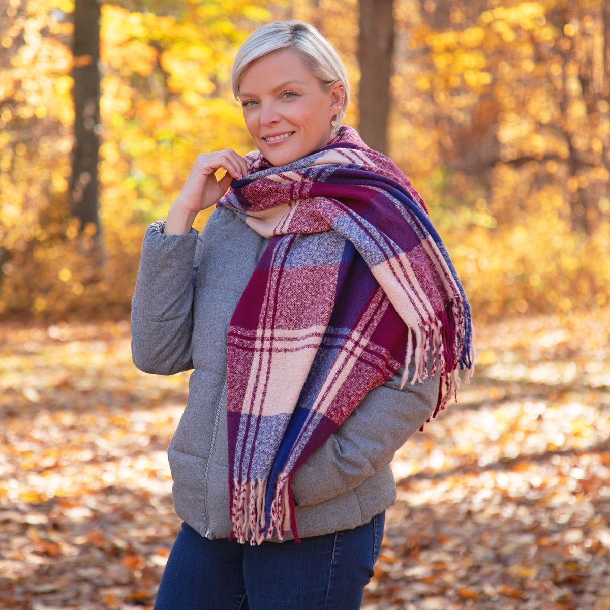 Fluffy Plaid Tassel Trim ScarfScarves & BandanasTorqelo.com