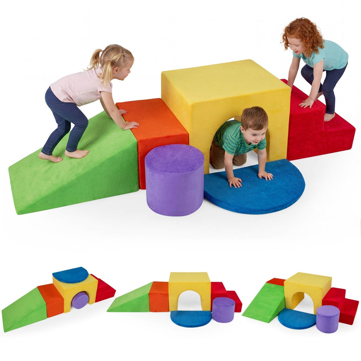 Foam Climbing Blocks Set with Slide and Tunnel - 6 PiecesClimbing ToyTorqelo.com