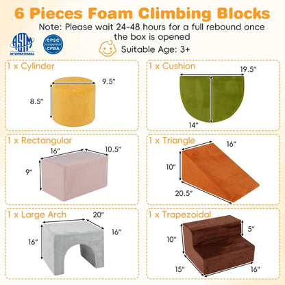 Foam Climbing Blocks Set with Slide and Tunnel - 6 PiecesClimbing ToyTorqelo.com