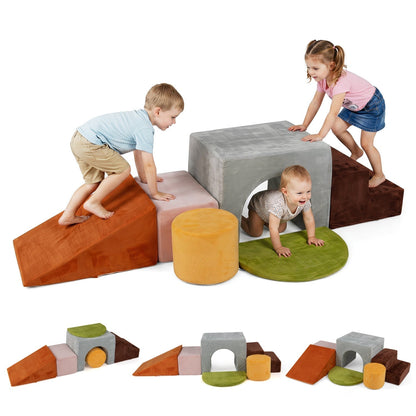 Foam Climbing Blocks Set with Slide and Tunnel - 6 PiecesClimbing ToyTorqelo.com