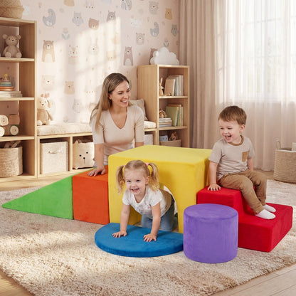 Foam Climbing Blocks Set with Slide and Tunnel - 6 PiecesClimbing ToyTorqelo.com