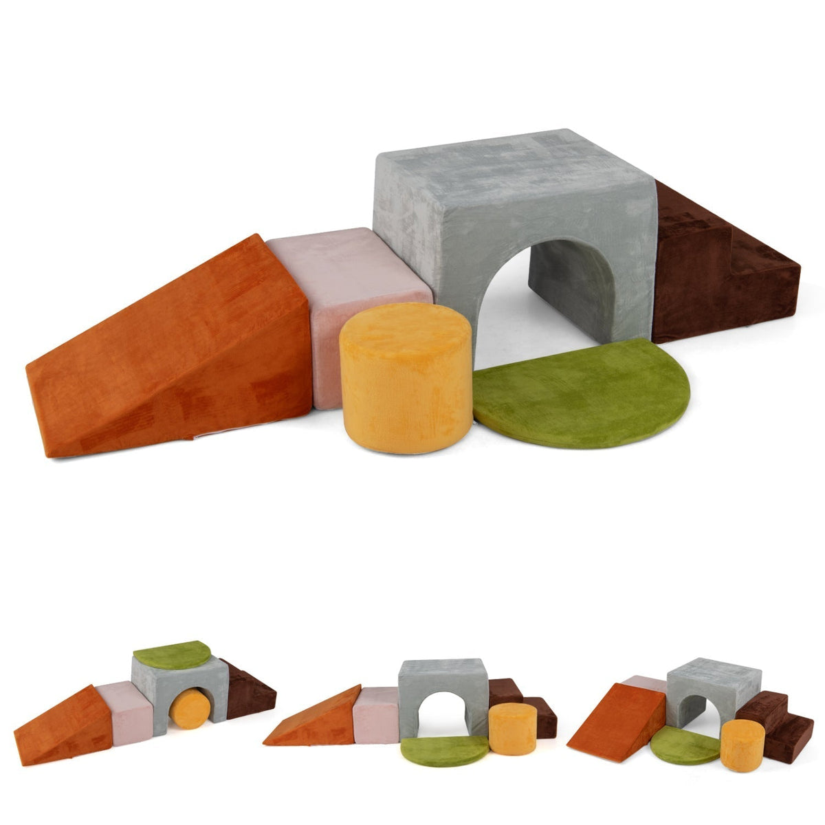 Foam Climbing Blocks Set with Slide and Tunnel - 6 PiecesClimbing ToyTorqelo.com