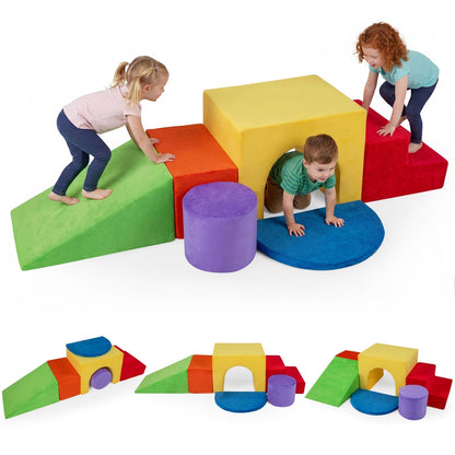 Foam Climbing Blocks Set with Slide and Tunnel - 6 PiecesClimbing ToyTorqelo.com