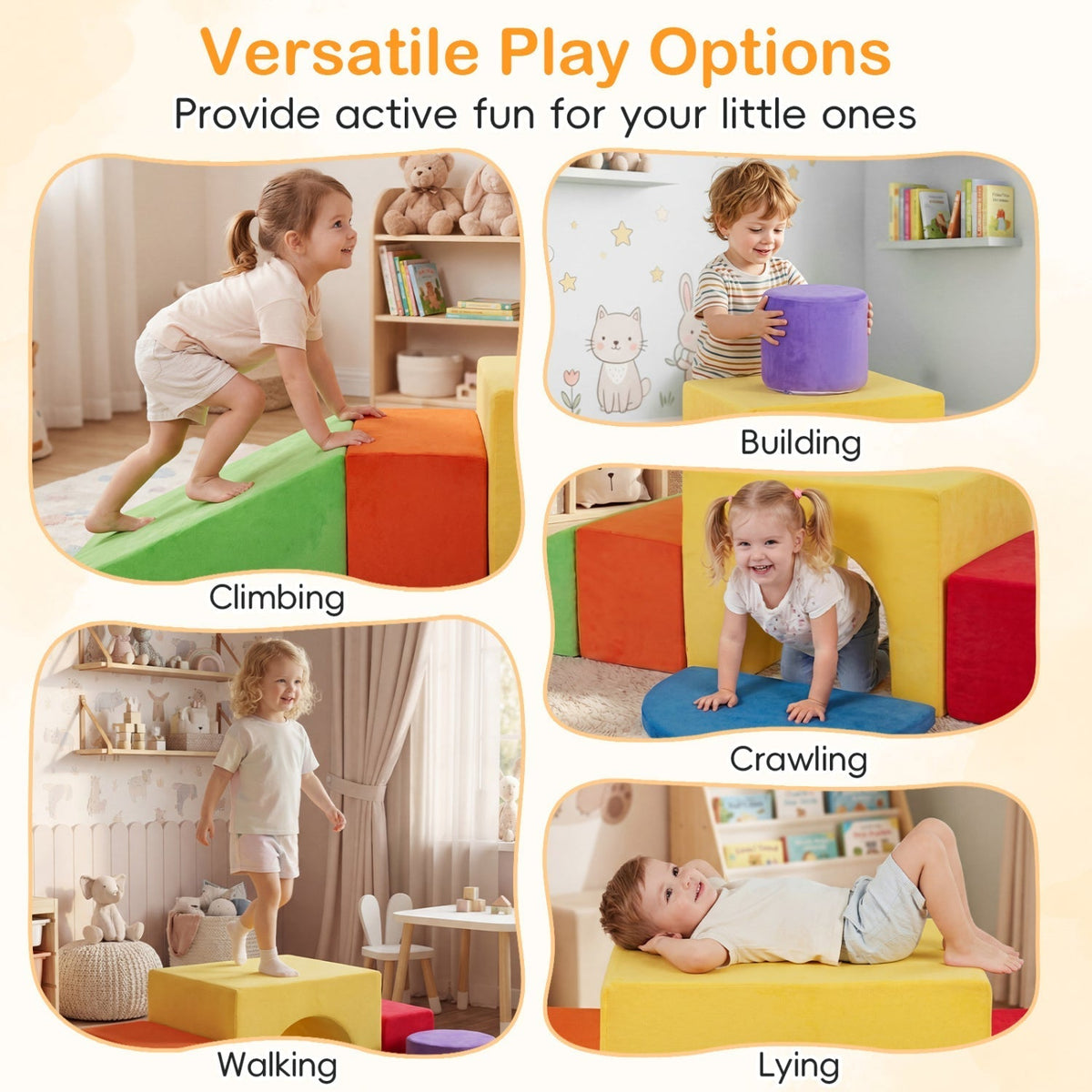 Foam Climbing Blocks Set with Slide and Tunnel - 6 PiecesClimbing ToyTorqelo.com