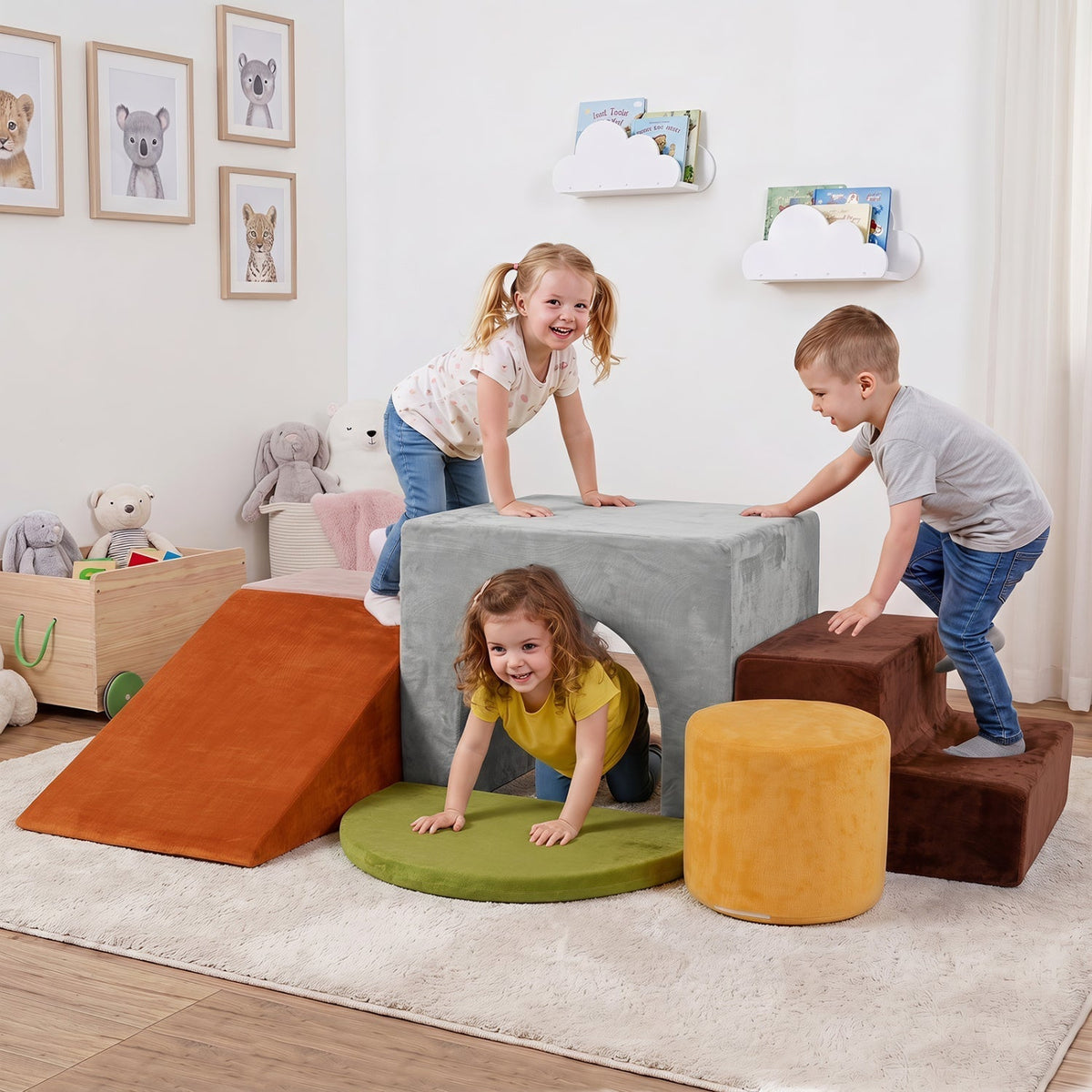 Foam Climbing Blocks Set with Slide and Tunnel - 6 PiecesClimbing ToyTorqelo.com