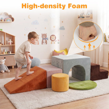 Foam Climbing Blocks Set with Slide and Tunnel - 6 PiecesClimbing ToyTorqelo.com
