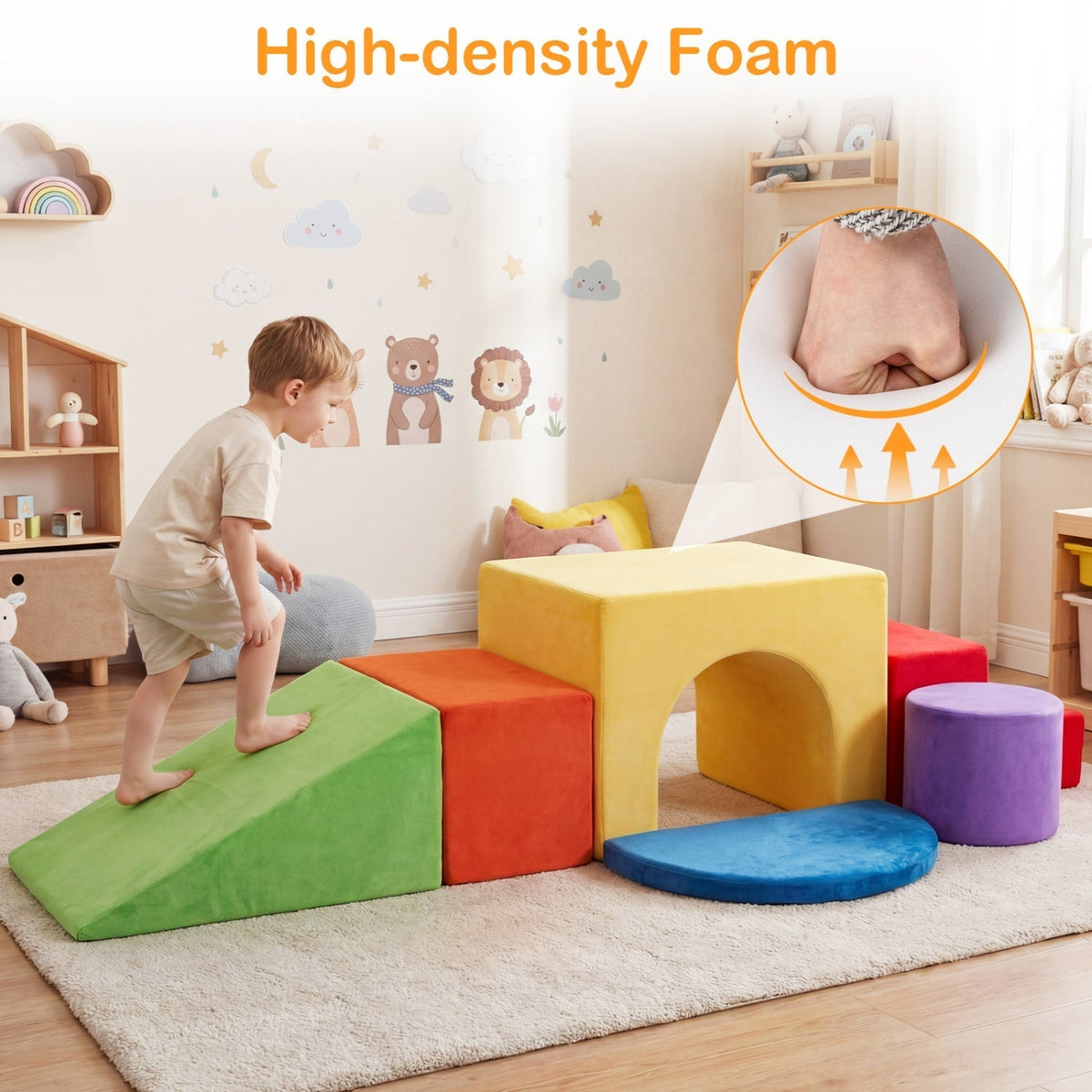 Foam Climbing Blocks Set with Slide and Tunnel - 6 PiecesClimbing ToyTorqelo.com