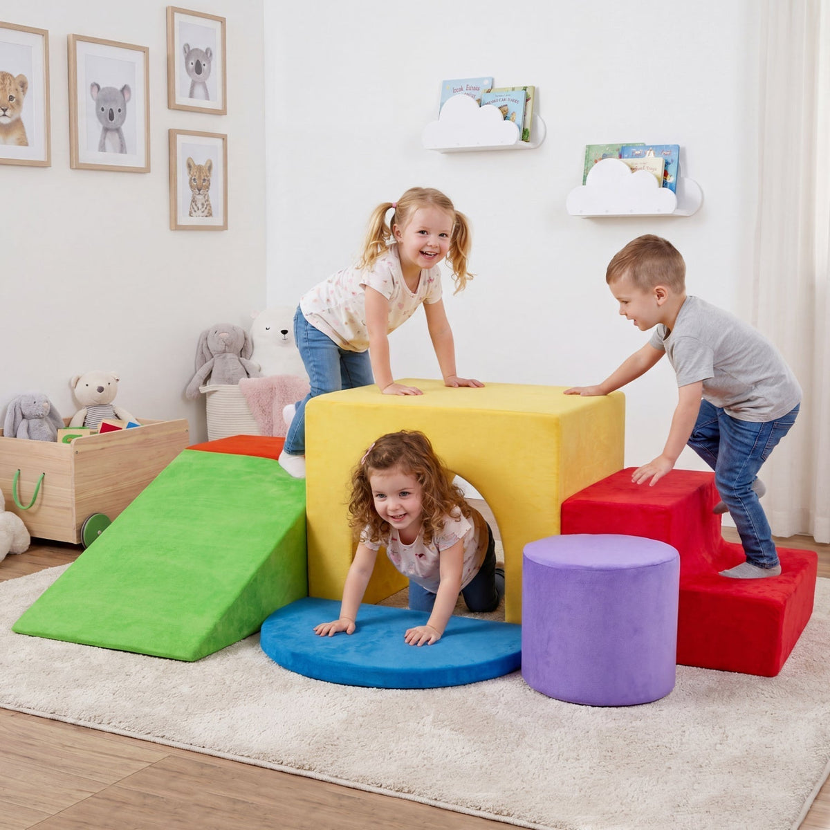 Foam Climbing Blocks Set with Slide and Tunnel - 6 PiecesClimbing ToyTorqelo.com