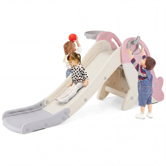Foldable Baby Slide Climber Playset with Basketball HoopClimbers & SlidesTorqelo.com