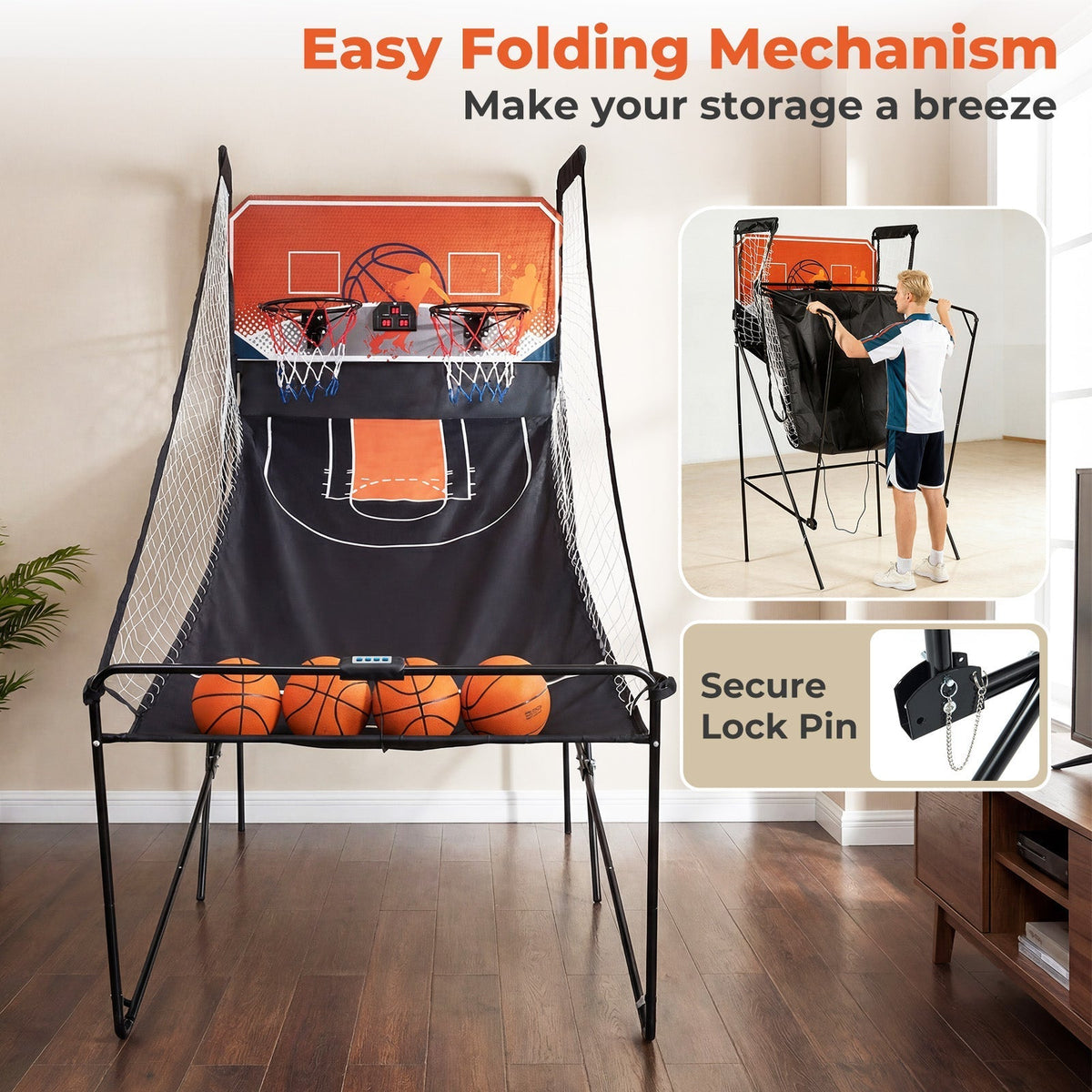Foldable Basketball Arcade Game Kids Basketball Hoop Machine with 8 Exciting Playing ModesTorqelo.com