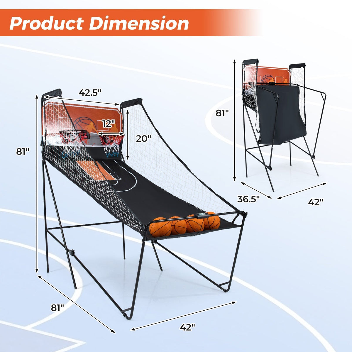 Foldable Basketball Arcade Game Kids Basketball Hoop Machine with 8 Exciting Playing ModesTorqelo.com