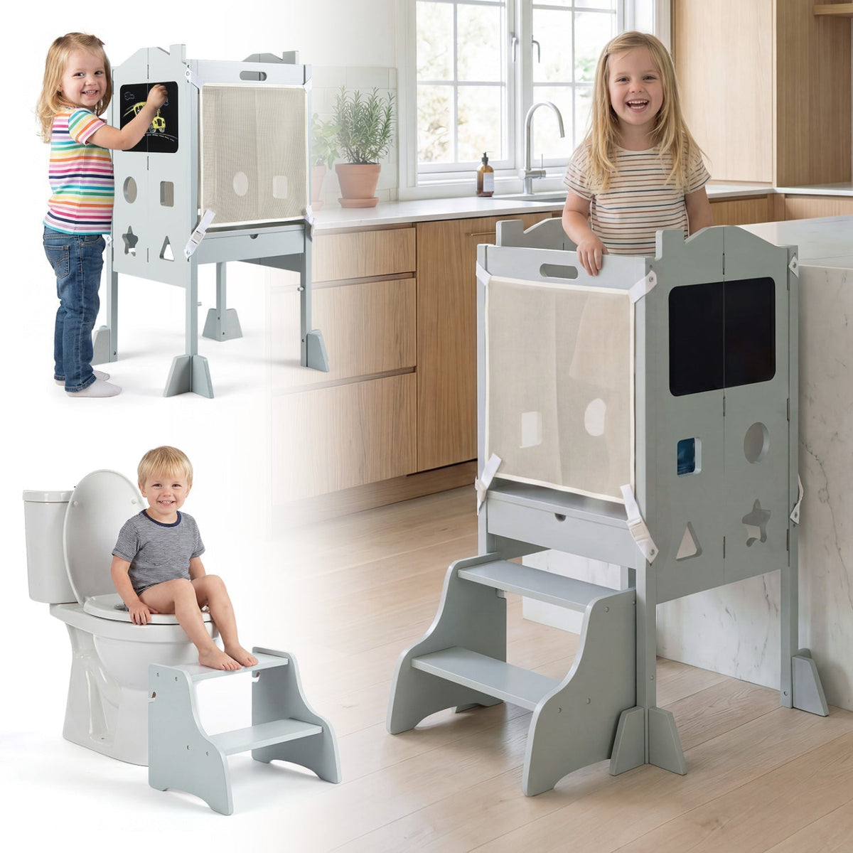 Foldable Toddler Step Stool with Chalkboards 2-Step StoolTorqelo.com