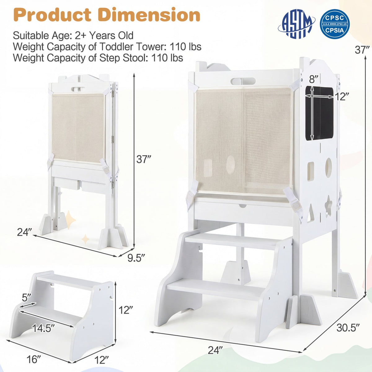 Foldable Toddler Step Stool with Chalkboards 2-Step StoolTorqelo.com
