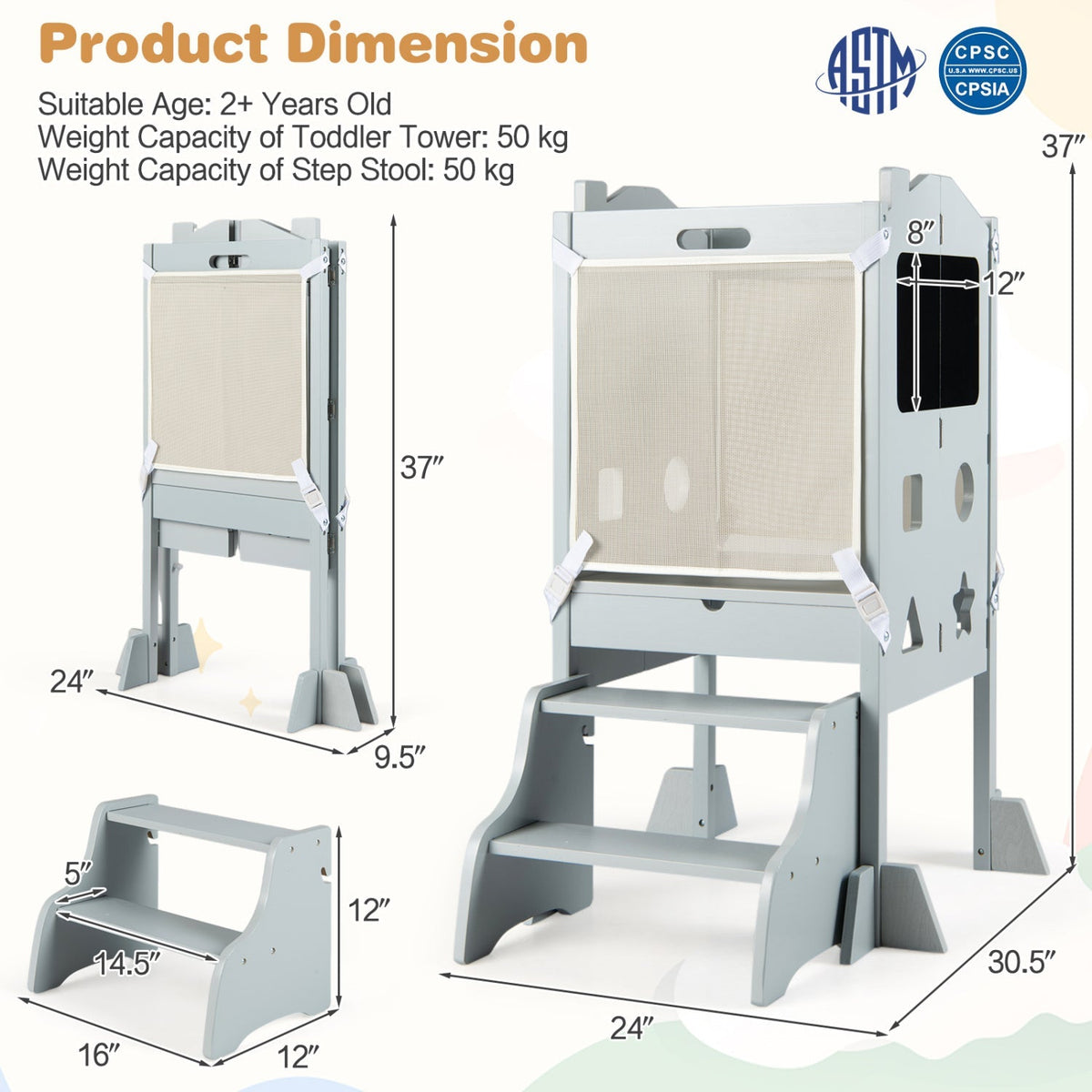 Foldable Toddler Step Stool with Chalkboards 2-Step StoolTorqelo.com