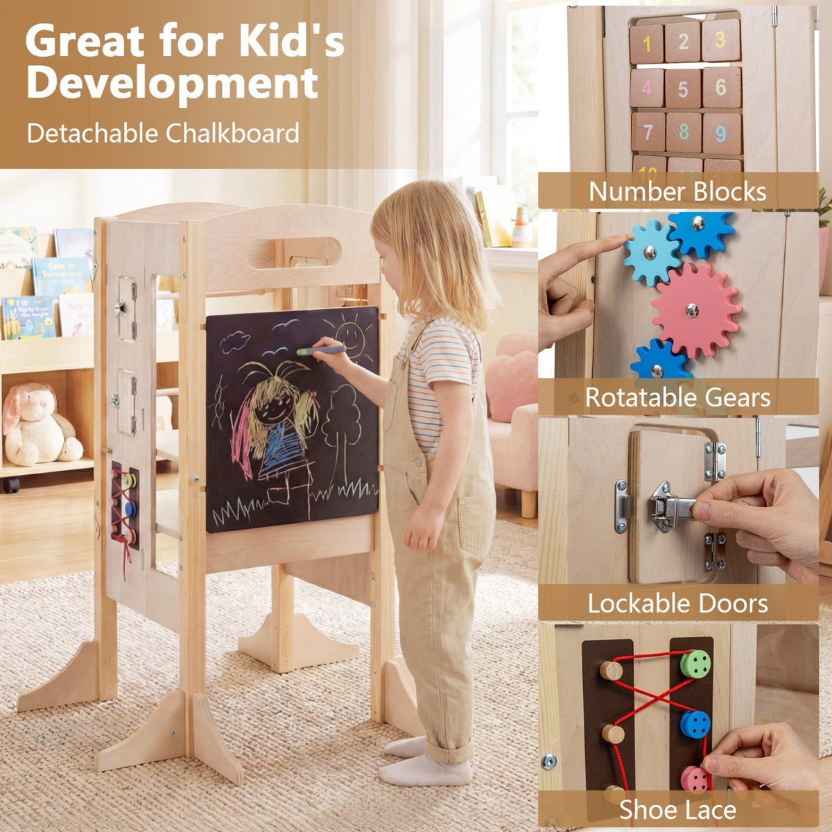 Foldable Toddler Step Stool Wooden Kitchen Standing Tower with 2Torqelo.com