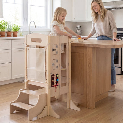 Foldable Toddler Step Stool Wooden Kitchen Standing Tower with 2Torqelo.com