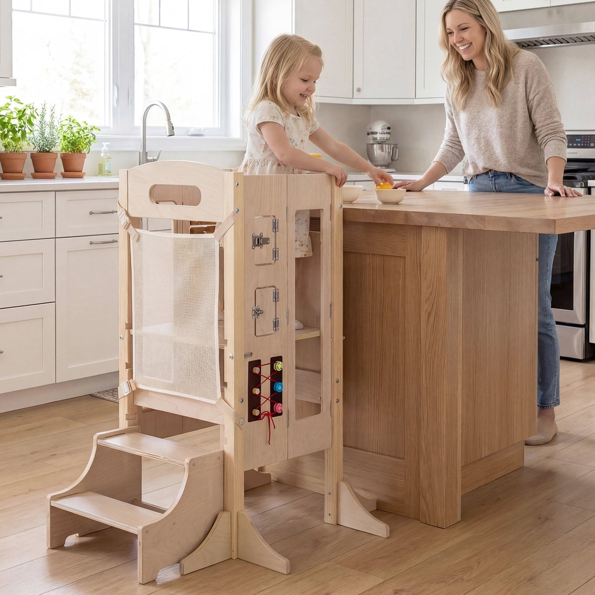 Foldable Toddler Step Stool Wooden Kitchen Standing Tower with 2Torqelo.com