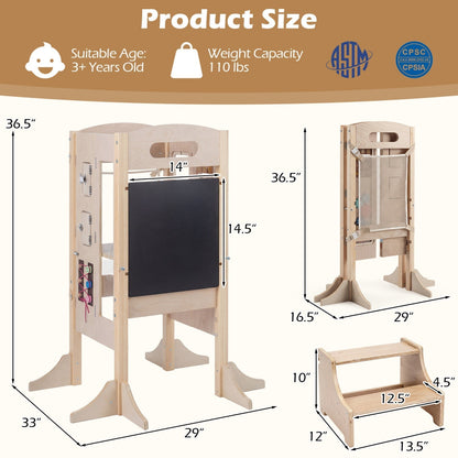 Foldable Toddler Step Stool Wooden Kitchen Standing Tower with 2Torqelo.com