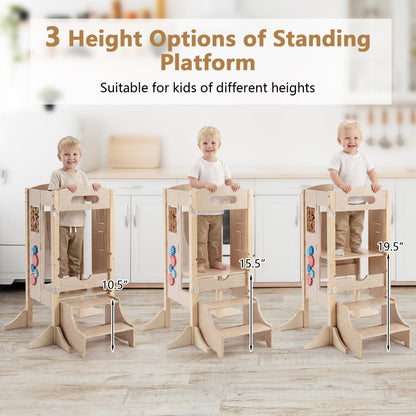 Foldable Toddler Step Stool Wooden Kitchen Standing Tower with 2Torqelo.com