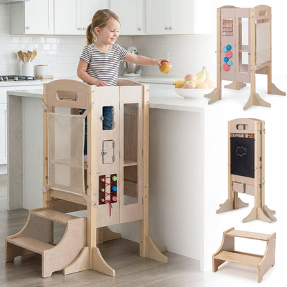 Foldable Toddler Step Stool Wooden Kitchen Standing Tower with 2Torqelo.com