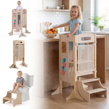 Foldable Toddler Step Stool Wooden Kitchen Standing Tower with 2Torqelo.com