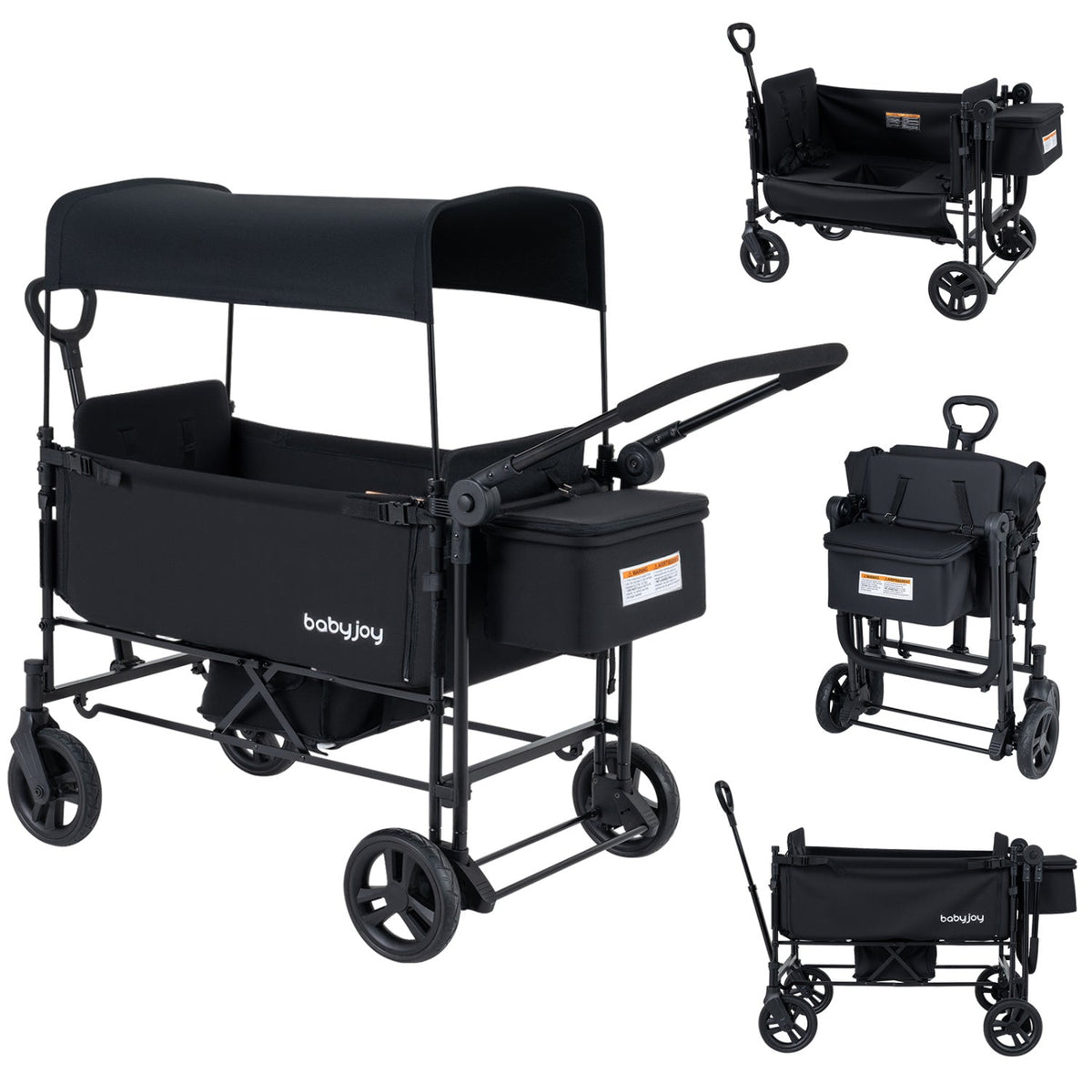 Foldable Wagon Stroller for 2 Kids with Removable Canopy and Adjustable Push HandleTorqelo.com