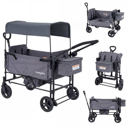 Foldable Wagon Stroller for 2 Kids with Removable Canopy and Adjustable Push HandleTorqelo.com