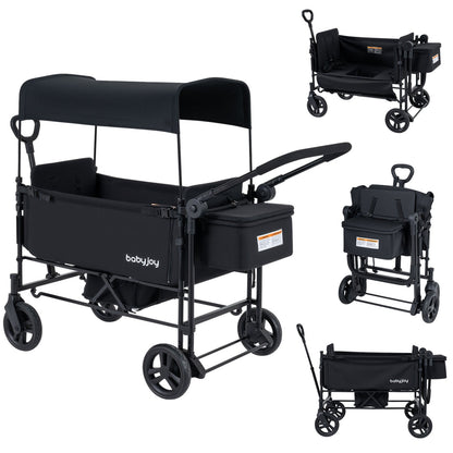 Foldable Wagon Stroller for 2 Kids with Removable Canopy and Adjustable Push HandleTorqelo.com