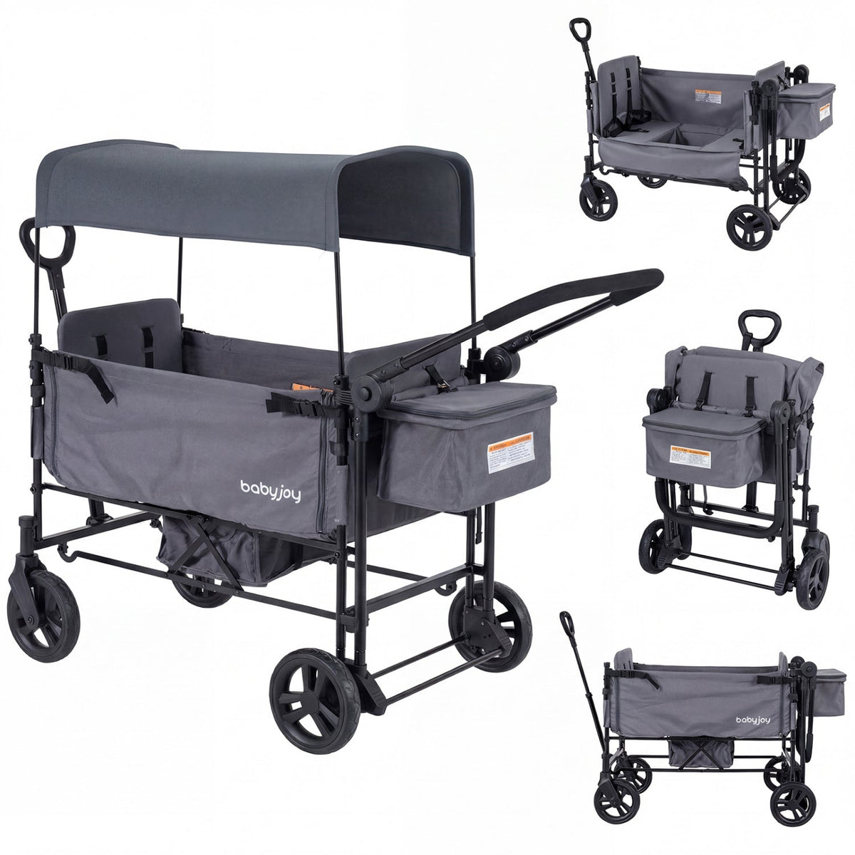 Foldable Wagon Stroller for 2 Kids with Removable Canopy and Adjustable Push HandleTorqelo.com