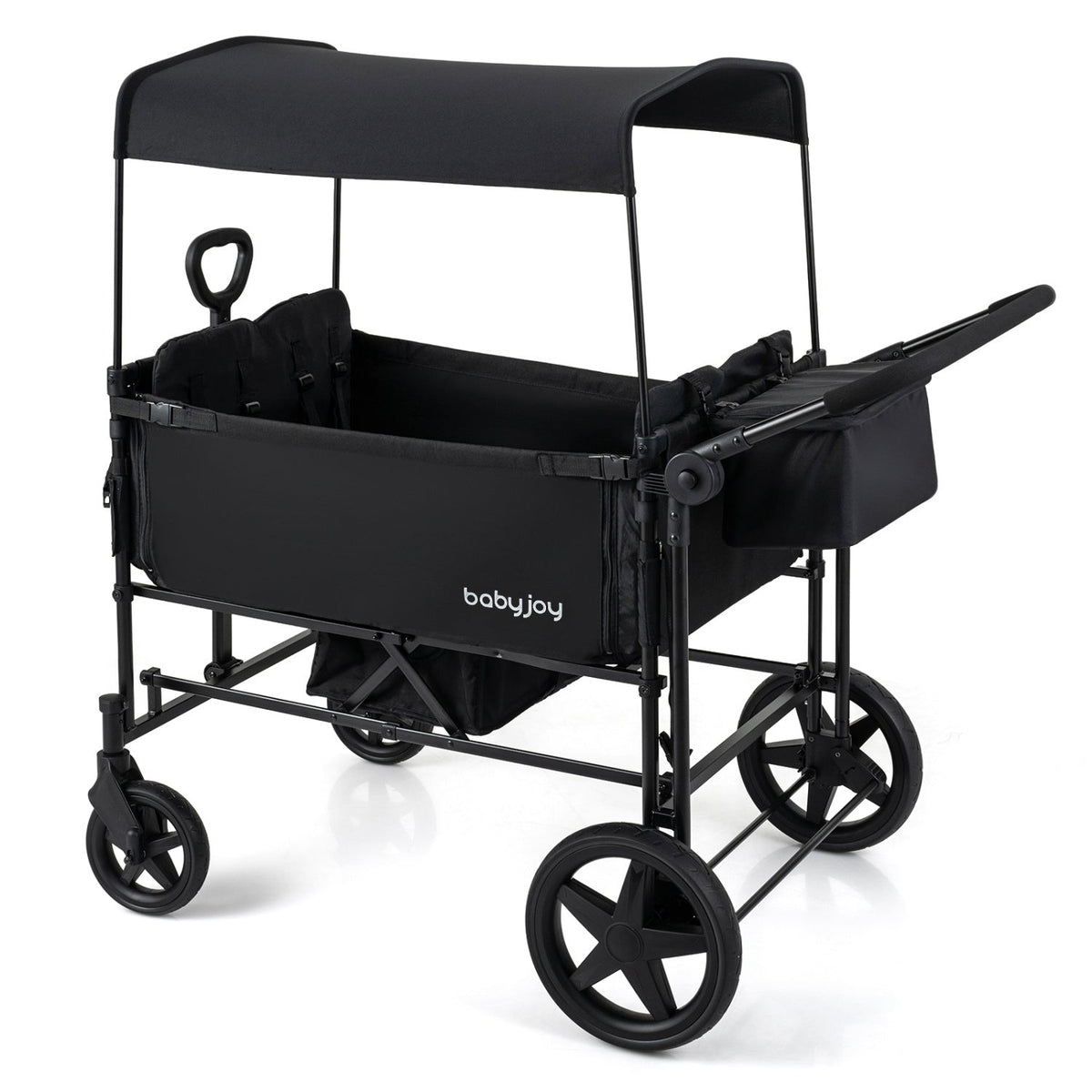 Foldable Wagon Stroller for 4 Kids with Removable Canopy and Adjustable PushBaby StrollersTorqelo.com