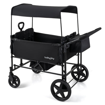 Foldable Wagon Stroller for 4 Kids with Removable Canopy and Adjustable PushBaby StrollersTorqelo.com