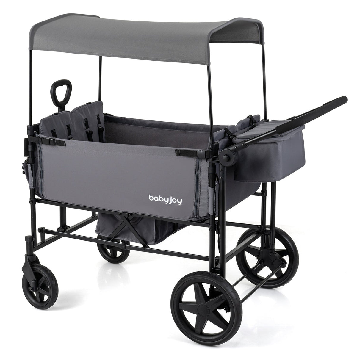 Foldable Wagon Stroller for 4 Kids with Removable Canopy and Adjustable PushBaby StrollersTorqelo.com