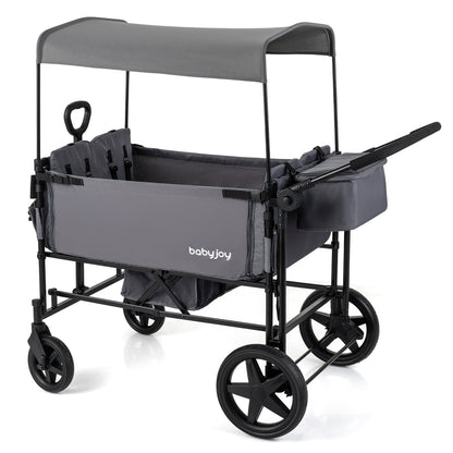 Foldable Wagon Stroller for 4 Kids with Removable Canopy and Adjustable PushBaby StrollersTorqelo.com
