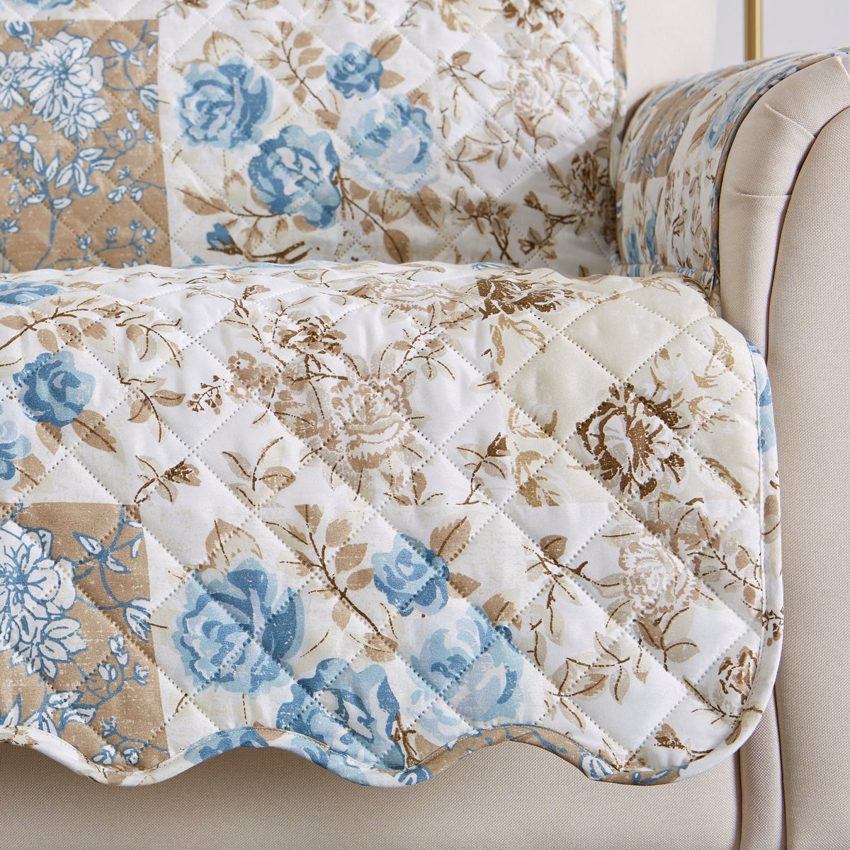 Reversible Floral Patchwork Furniture Protector - Maribel Collection by Great Bay Home