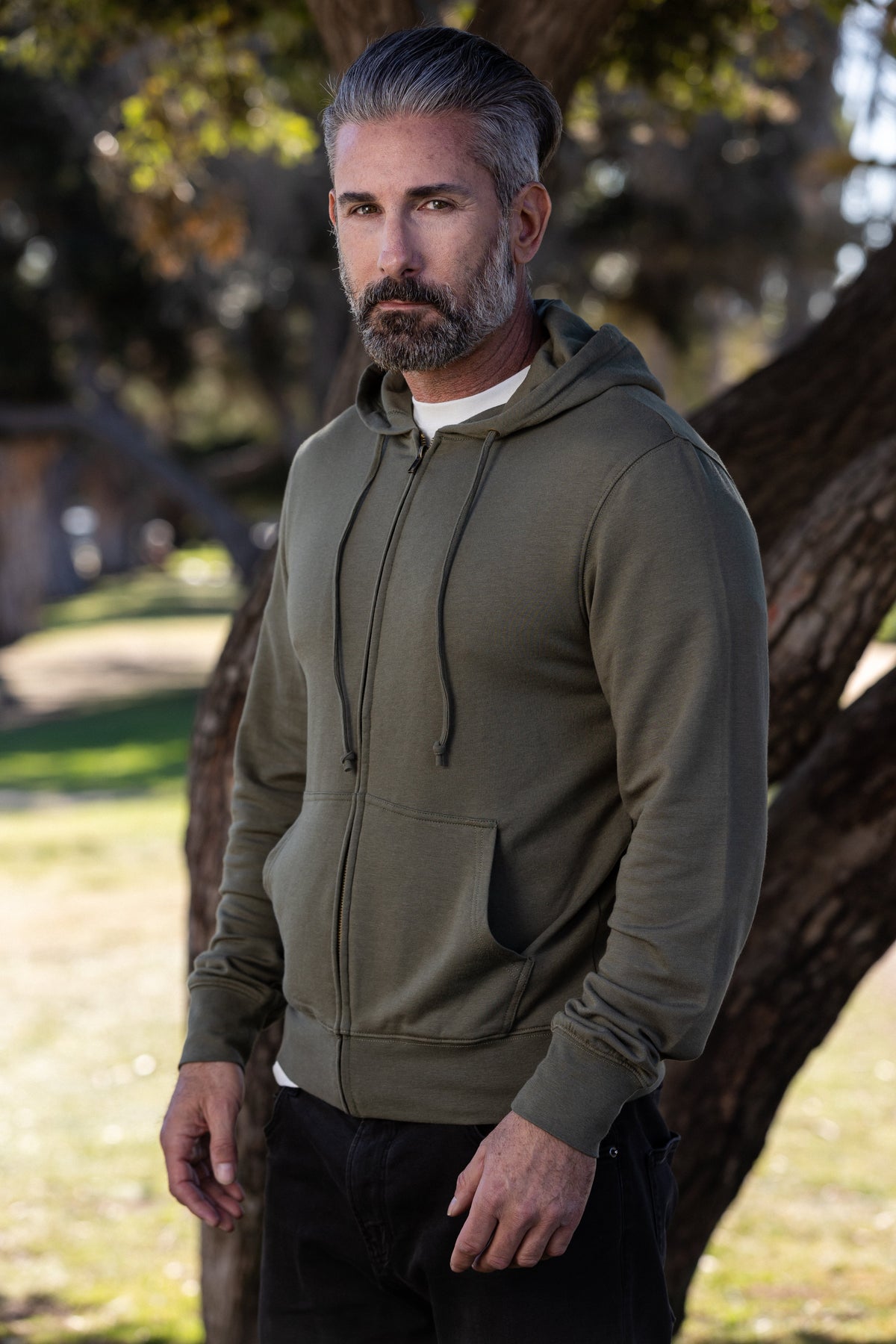 Men's full-zip hoodie in soft bamboo viscose French terry