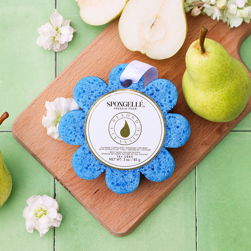 Freesia Pear | Wild Flower Bath SpongeBody Wash Infused BufferTorqelo.com