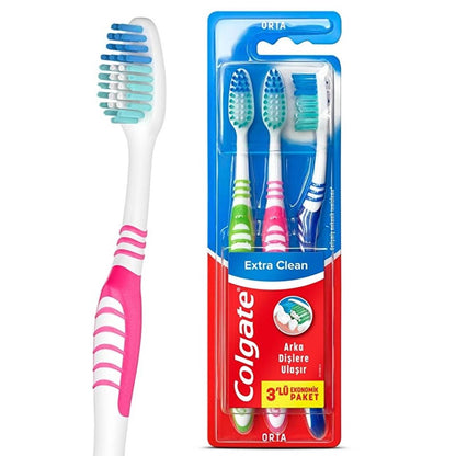 Colgate Extra Clean Medium Toothbrush for Deep Cleaning 3-Pack by Beauty Care Bag
