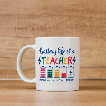 Funny Teacher Mug - Colorful Battery Graphic Ceramic Coffee Cup | Teacher Appreciation GiftTorqelo.com